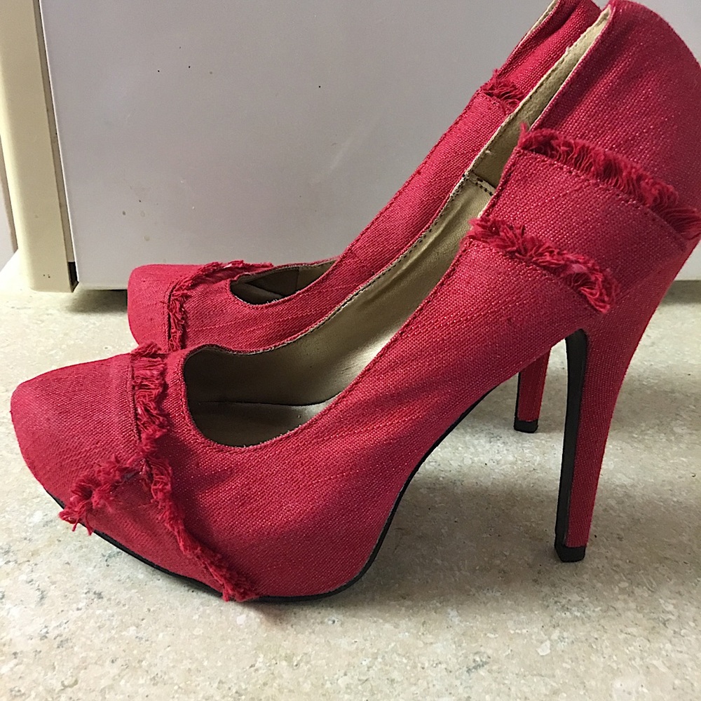 Red denim spiked heels ladies shoes size 6